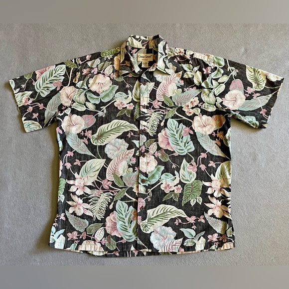 Cooke Street Men’s Medium Hawaiian Shirt Black Floral Cotton Button Down - Picture 1 of 6